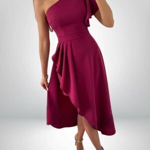 Elegant One-Shoulder Burgundy Dress